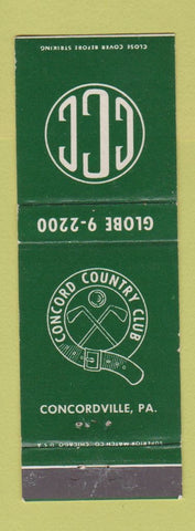 Matchbook Cover - Concord Country Club Concordville PA