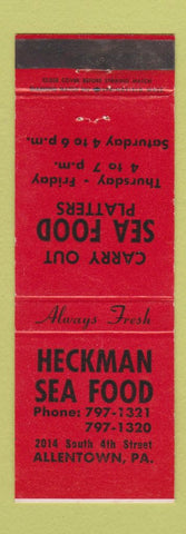 Matchbook Cover - Heckman Seafood Restaurant Allentown PA