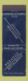Matchbook Cover - Paradise Restaurant Bennington VT WORN