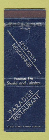 Matchbook Cover - Paradise Restaurant Bennington VT WORN