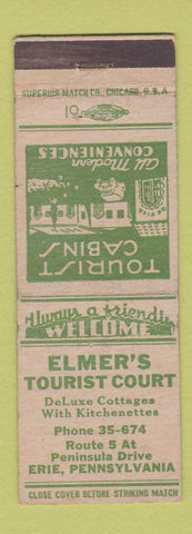 Matchbook Cover - Elmer's Tourist Court Erie PA