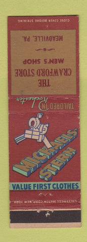 Matchbook Cover - Michaels Stern Men's Clothes Crawford Store Meadville PA
