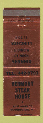 Matchbook Cover - Vermont Steak House Bennington VT BRONZE