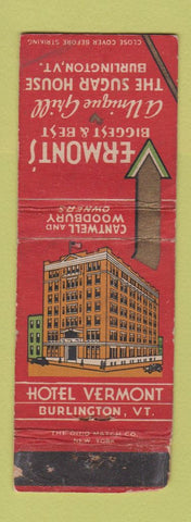 Matchbook Cover - Hotel Vermont Burlington VT Sugar House POOR STRIKER
