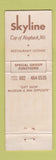 Matchbook Cover - Skyline Retaurant Marlboro VT