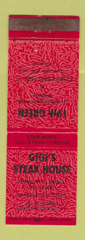 Matchbook Cover - Gigi's Steak House Center Rutland CT 19th Green