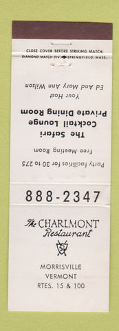 Matchbook Cover - Charlmont Restaurant Morrisville VT WEAR