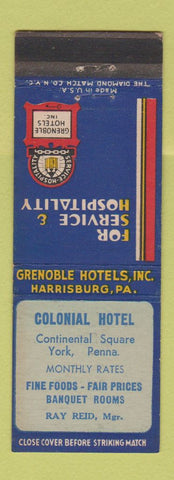 Matchbook Cover - Colonial Hotel York PA