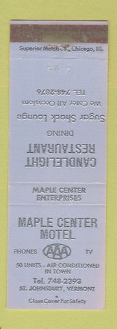 Matchbook Cover - Maple Center Motel St Johnsbury VT WEAR