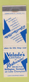 Matchbook Cover - Valade's Cafeteria Restaurant Burlington VT WEAR