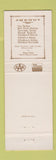 Matchbook Cover - Sirloin Saloon Manchester Shelburne VT