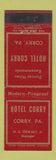 Matchbook Cover - Hotel Corry PA