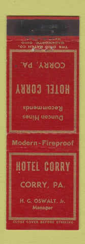 Matchbook Cover - Hotel Corry PA
