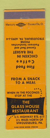 Matchbook Cover - Glass House Restaurant Stroudsburg PA