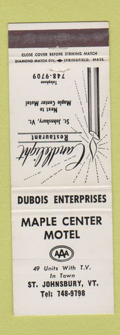 Matchbook Cover - Maple Center Motel St Johnsbury VT