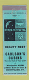 Matchbook Cover - Carlson's Cabins Montpelier VT