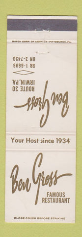 Matchbook Cover - Gen Gross Irwin PA restaurant