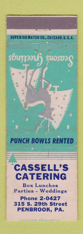 Matchbook Cover - Cassell's Catering Penbrook PA Christmas