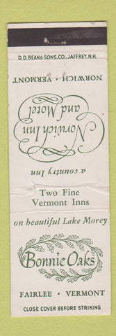 Matchbook Cover - Bonnie Oaks Fairlee VT Norwich Inn VT WEAR
