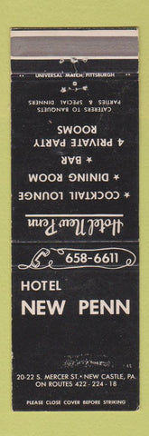 Matchbook Cover - Hotel New Penn New Castle PA