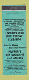 Matchbook Cover - Puffer's Restaurant Motel Groton VT WEAR TEAL