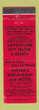 Matchbook Cover - Puffer's Restaurant Motel Groton VT RED