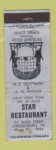 Matchbook Cover - Star Restaurant Stroudsburg PA WEAR