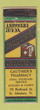 Matchbook Cover - Gauthier's Drug Pharmacy Kodak St Johnsbury VT WORN