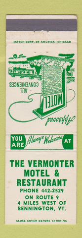 Matchbook Cover - Vermonter Motel Restaurant Bennington VT