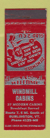 Matchbook Cover - Windmill Cabins Burlington VT