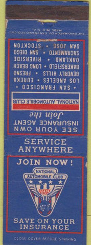 Matchbook Cover - National Auto Club San Jose Stockton CA
