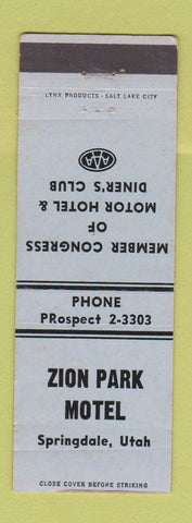 Matchbook Cover - Zion Park Motel Springdale UT