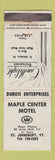 Matchbook Cover - Maple Center Motel St Johnsbury VT WORN