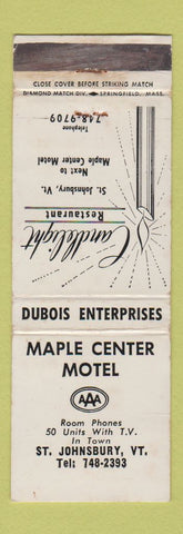 Matchbook Cover - Maple Center Motel St Johnsbury VT WORN