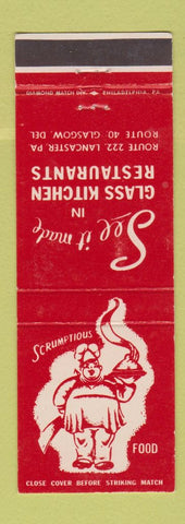 Matchbook Cover - Glass Kitchen Restaurants Lancaster PA Glasgow DE