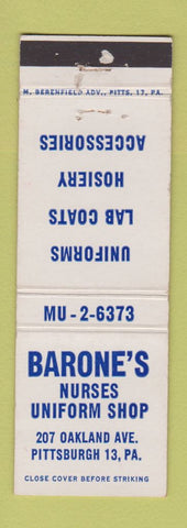 Matchbook Cover - Barone's Nurses Uniforms Pittsburgh PA WEAR
