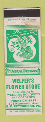 Matchbook Cover - Welfer's Flower Store Pittsburgh PA WORN