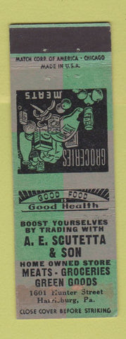 Matchbook Cover - AE Scutetta Grocery Harrisburg PA WORN