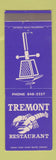 Matchbook Cover - Tremont Retaurant York PA