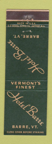Matchbook Cover - Hotel Barre VT