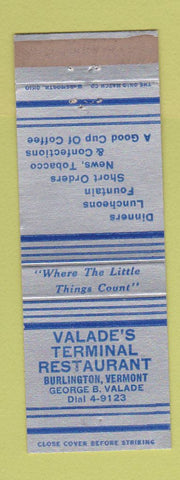 Matchbook Cover - Valade's Terminal Restaurant Burlington VT WEAR