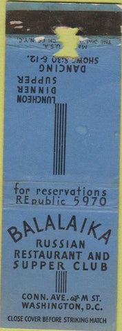 Matchbook Cover - Balalaika Russian Restaurant Washington DC WORN
