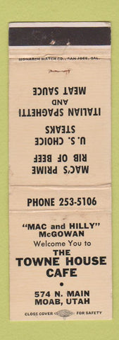 Matchbook Cover - Towne House Cafe Moab UT WEAR