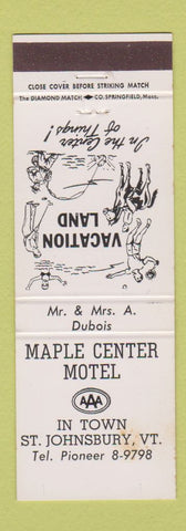 Matchbook Cover - Maple Center Motel St Johnsbury VT WEAR