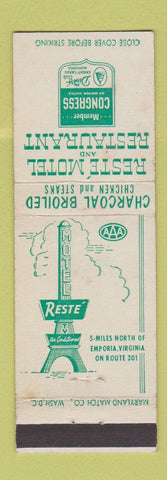 Matchbook Cover - Reste Motel Restaurant Emporia VA WEAR