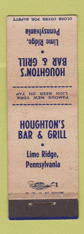 Matchbook Cover - Houghton's Bar Grill Lime Ridge PA Lion Beer WEAR