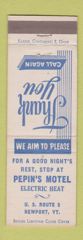Matchbook Cover - Pepin's Motel Newport VT