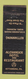 Matchbook Cover - Alexander Hotel Restaurant Kittanning PA