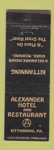 Matchbook Cover - Alexander Hotel Restaurant Kittanning PA