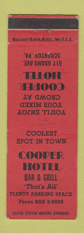 Matchbook Cover - Cooper Hotel Scranton PA